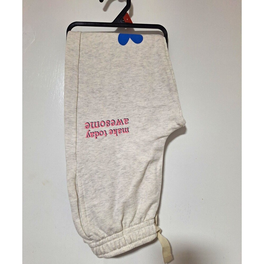 Wonder Nation Gray Fleece Jogger Pants Drawstring Elastic Waist Flower Graphic